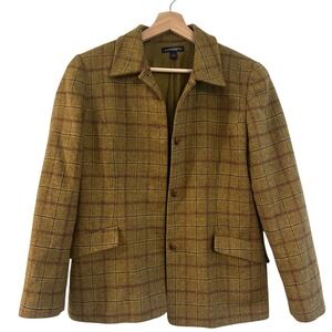 Lands' End Olive Plaid‎ Wool Jacket size 8